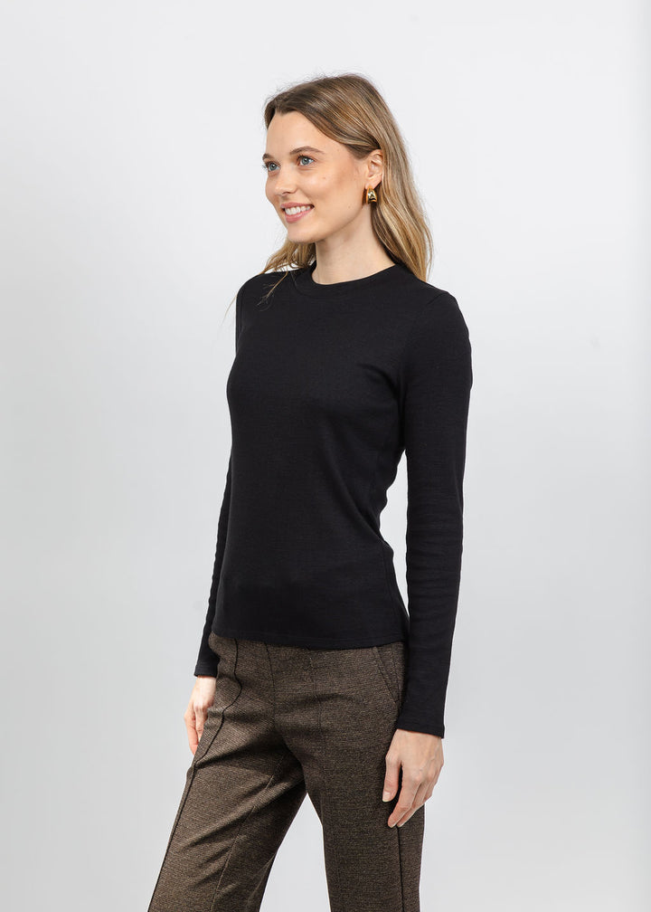Repeat Ribbed Long Sleeve Top in Black available at Barbara Katz