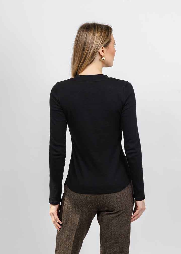 Repeat Ribbed Long Sleeve Top in Black available at Barbara Katz