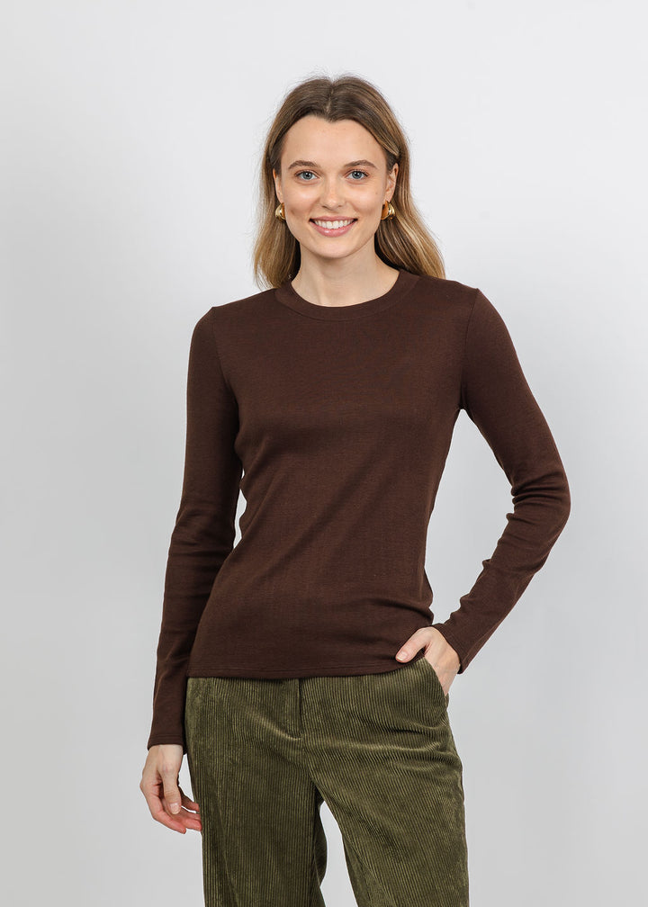 Repeat Ribbed Long Sleeve Top in Chocolate available at Barbara Katz