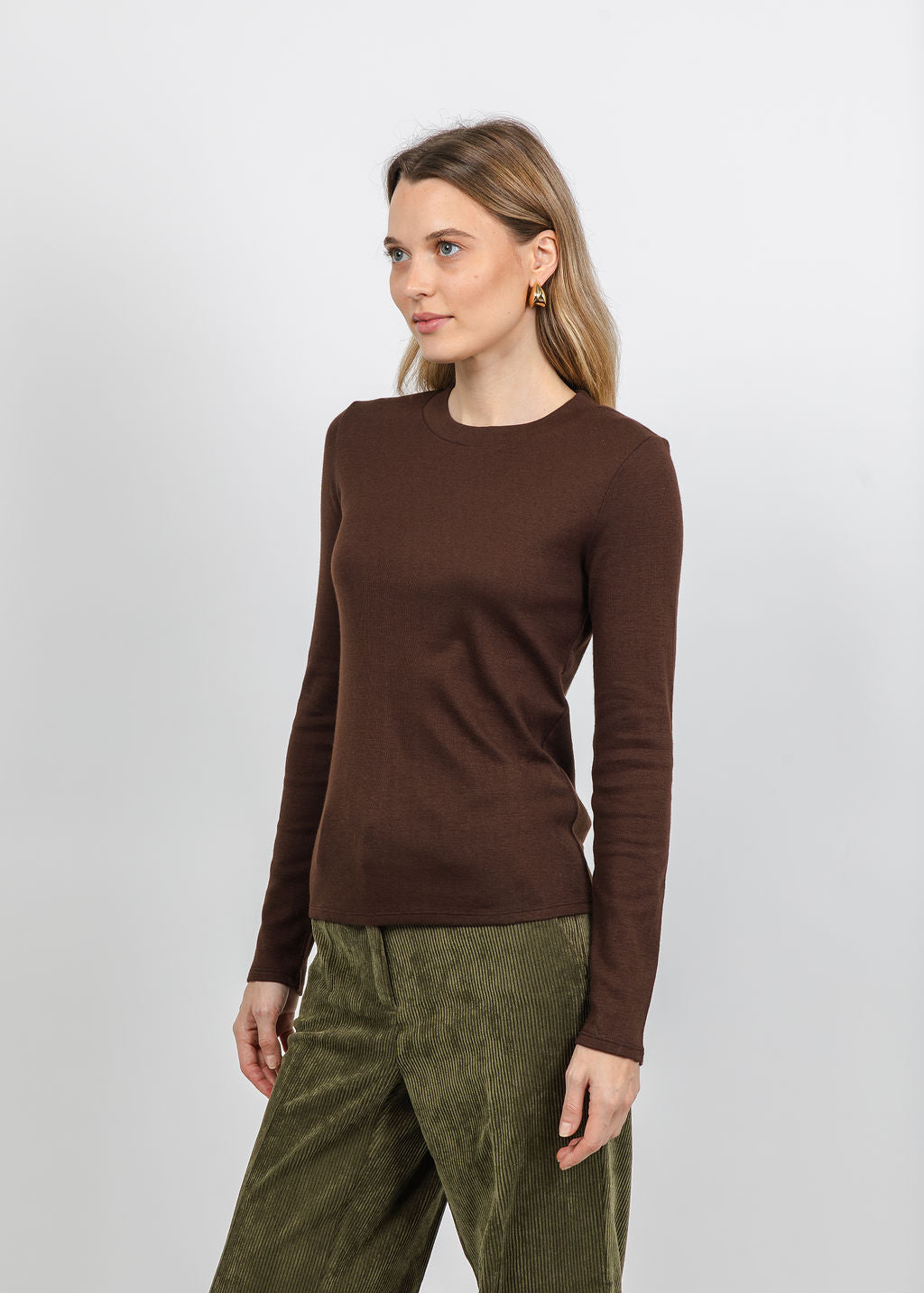 Repeat Ribbed Long Sleeve Top in Chocolate available at Barbara Katz