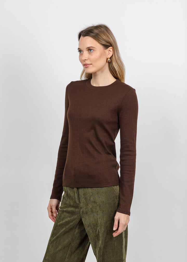 Repeat Ribbed Long Sleeve Top in Chocolate available at Barbara Katz