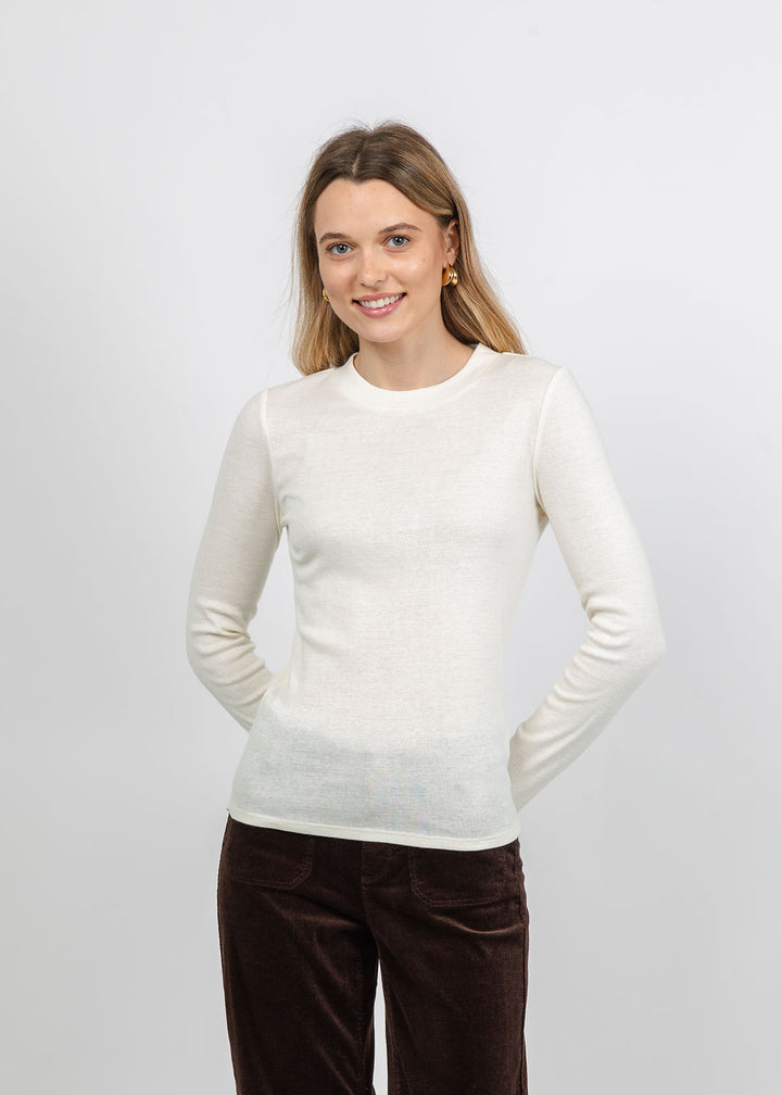 Repeat Ribbed Long Sleeve Top in Ivory available at Barbara Katz