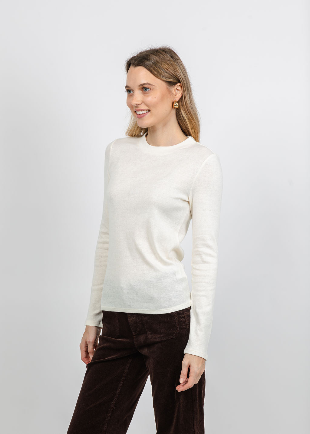 Repeat Ribbed Long Sleeve Top in Ivory available at Barbara Katz