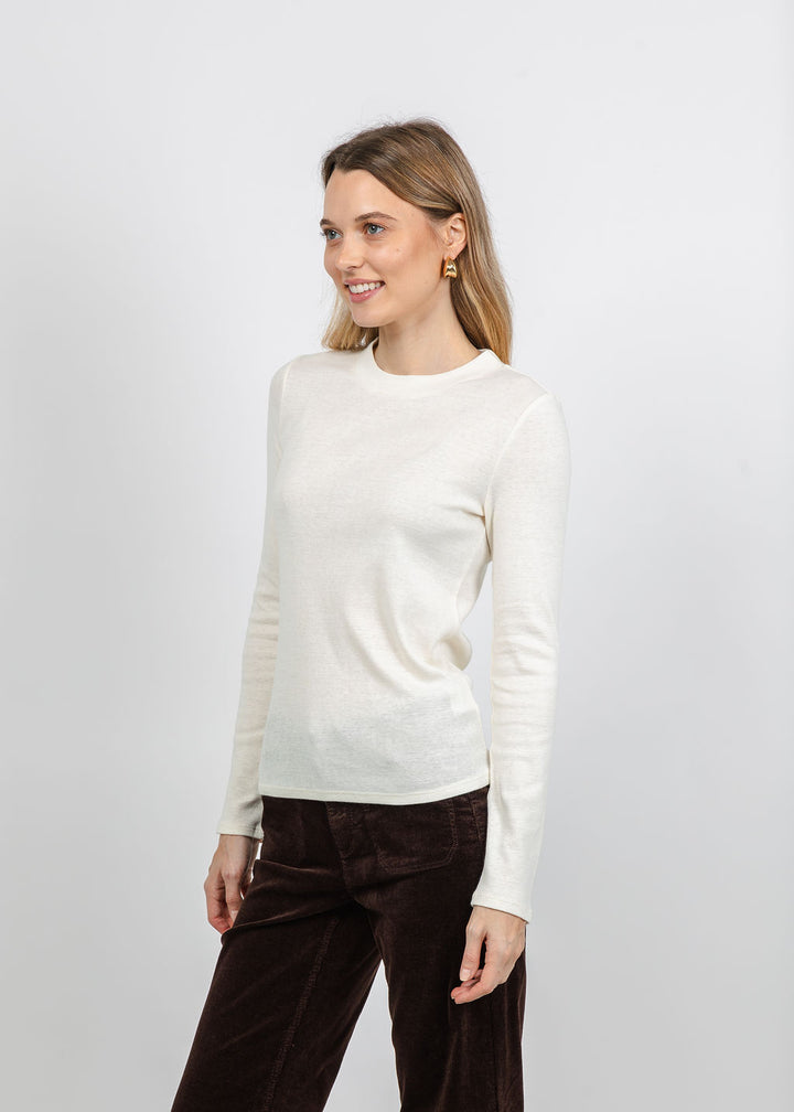 Repeat Ribbed Long Sleeve Top in Ivory available at Barbara Katz
