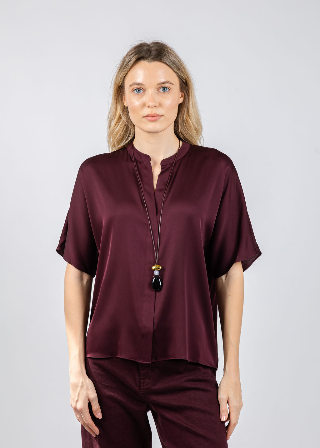 Repeat Silk Blouse in Merlot available at Barbara Katz