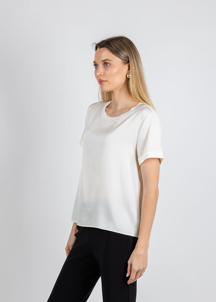 Repeat Silk Short Sleeve Tee in Cream available at Barbara Katz