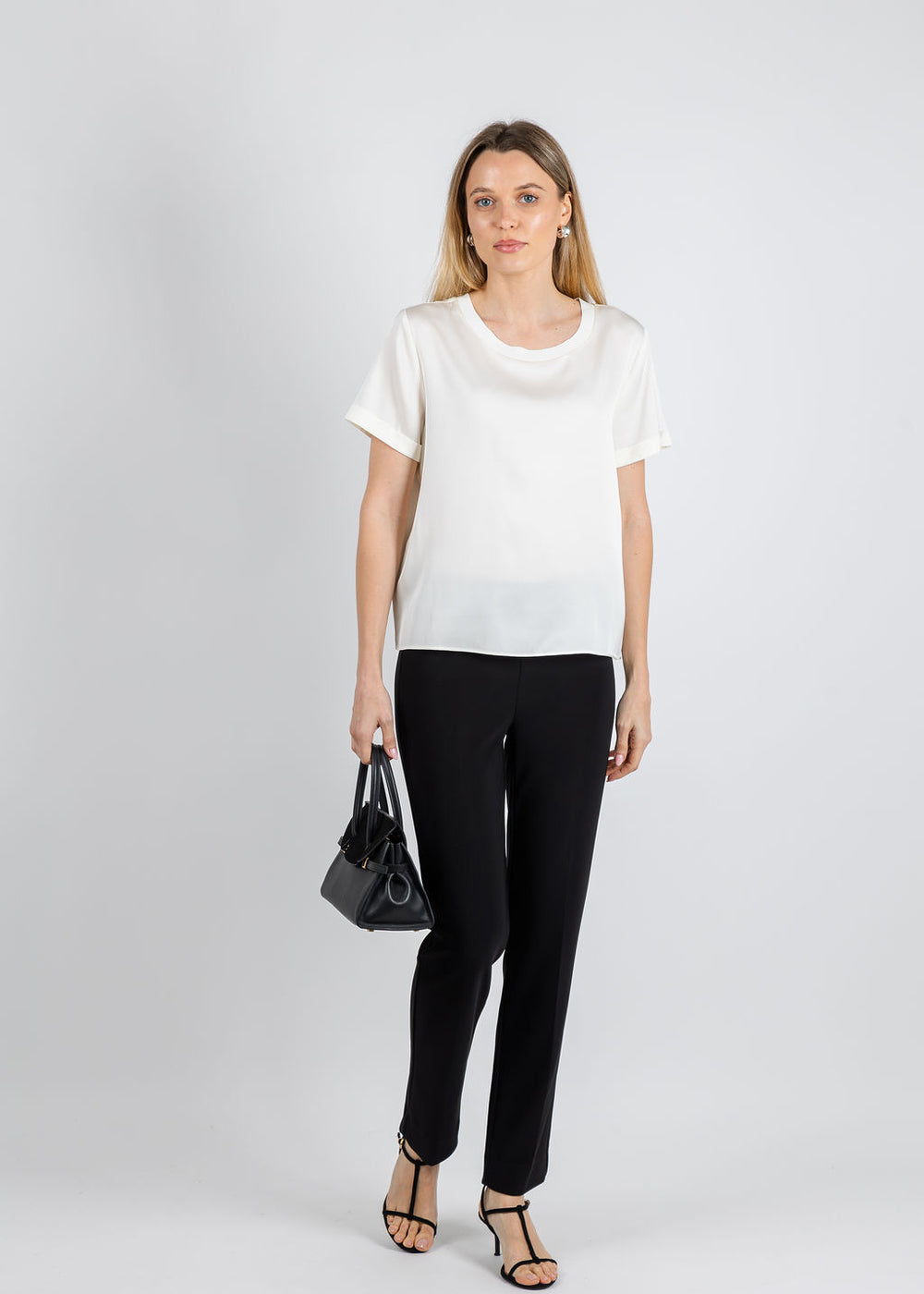 Repeat Silk Short Sleeve Tee in Cream available at Barbara Katz