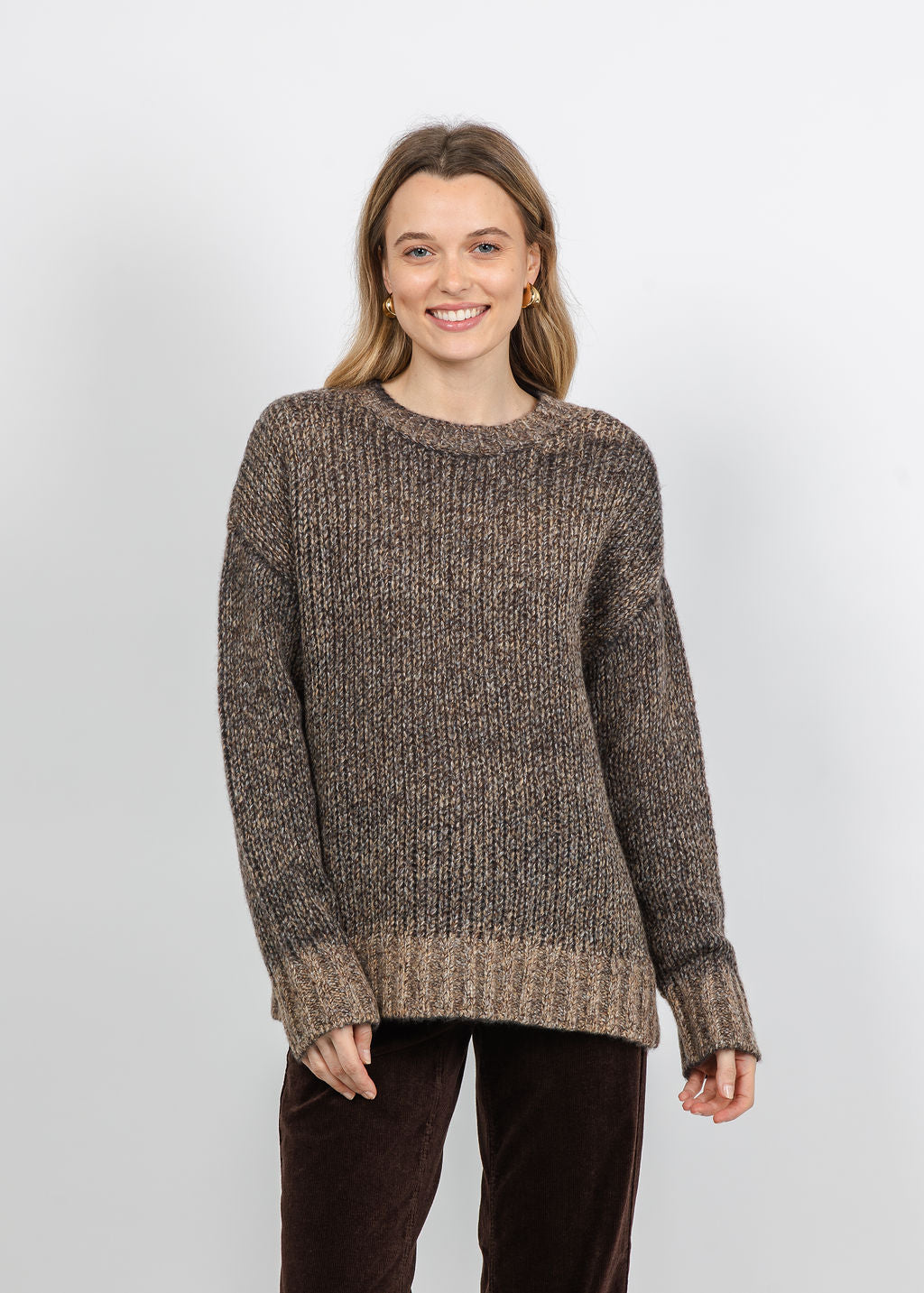 Repeat Slouchy Mixed Pullover Sweater in Chital available at Barbara Katz