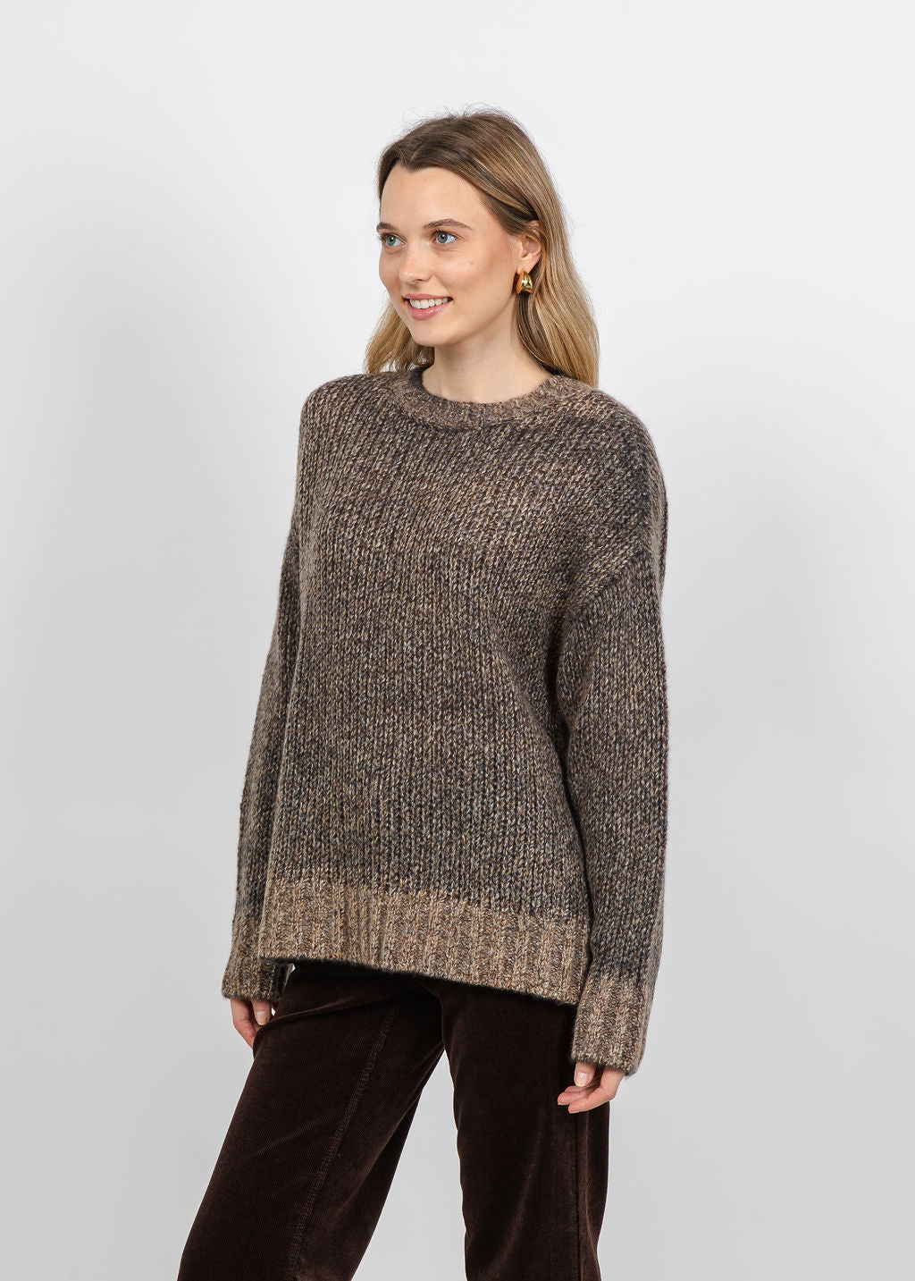 Repeat Slouchy Mixed Pullover Sweater in Chital available at Barbara Katz