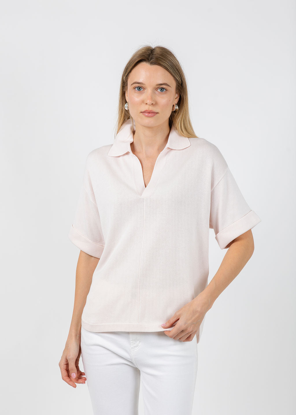 Repeat Split Neck Polo in Gloss available at Barbara Katz