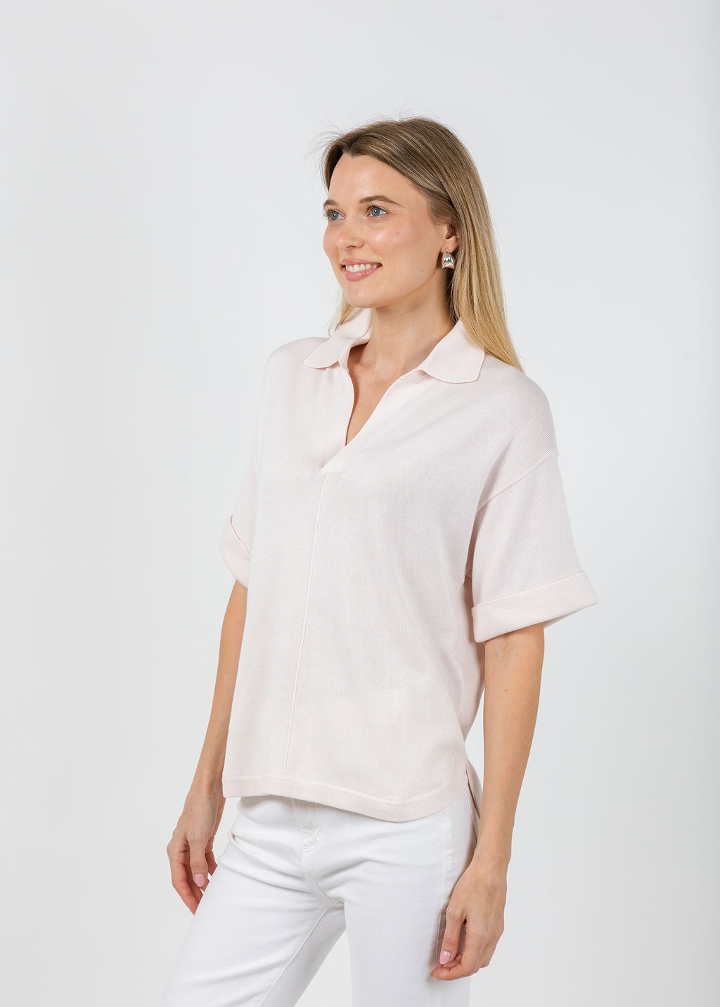Repeat Split Neck Polo in Gloss available at Barbara Katz