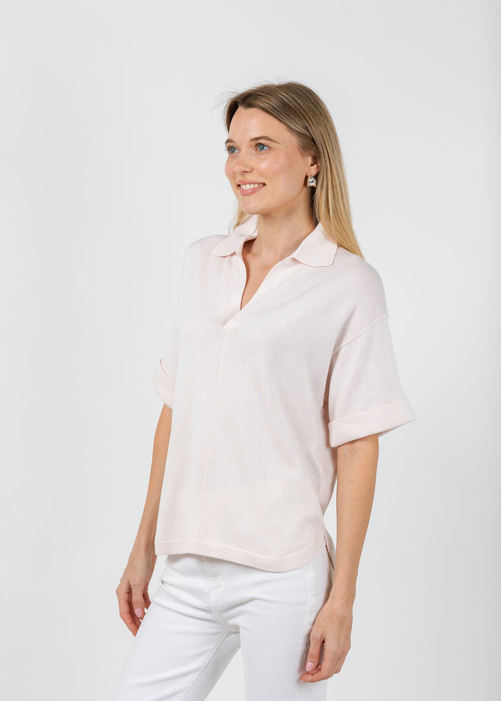 Repeat Split Neck Polo in Gloss available at Barbara Katz