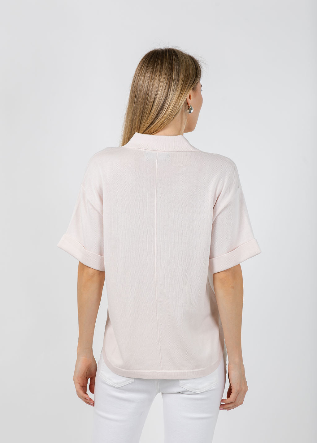 Repeat Split Neck Polo in Gloss available at Barbara Katz