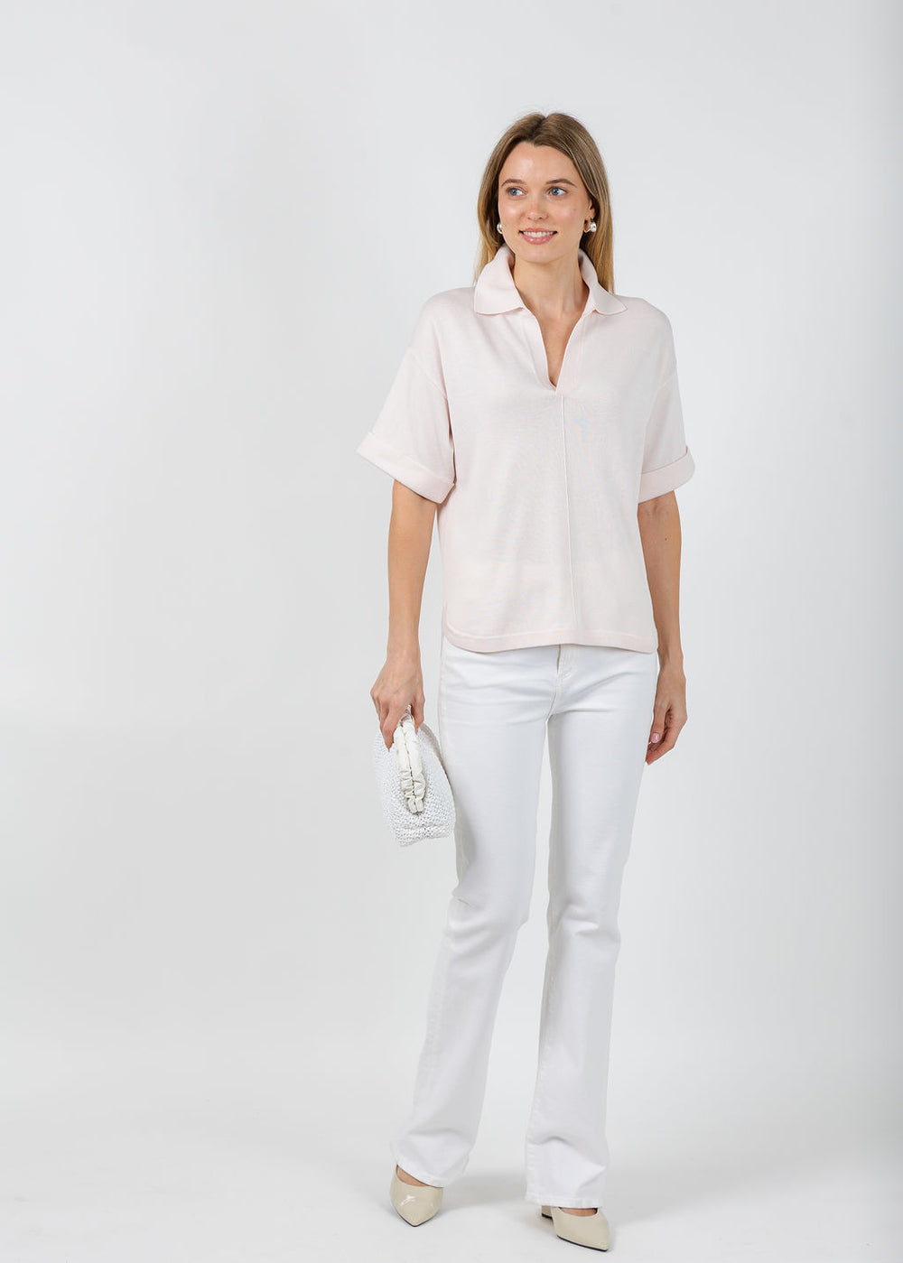 Repeat Split Neck Polo in Gloss available at Barbara Katz