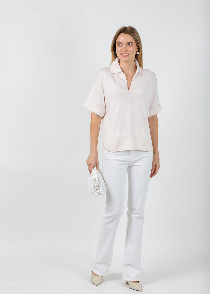 Repeat Split Neck Polo in Gloss available at Barbara Katz