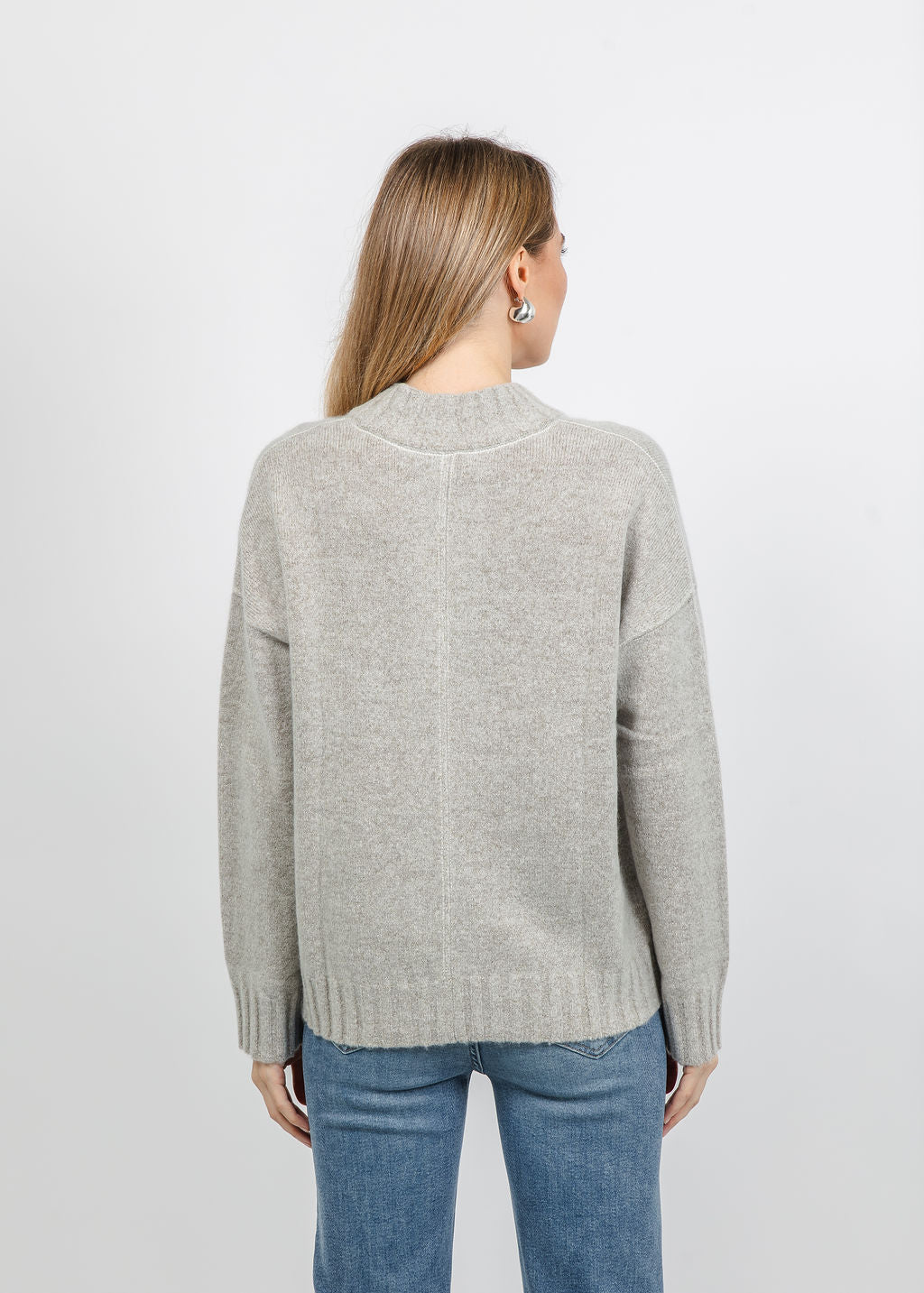 Repeat Split Stand Collar Slouchy Pullover Sweater in Hazel available at Barbara Katz