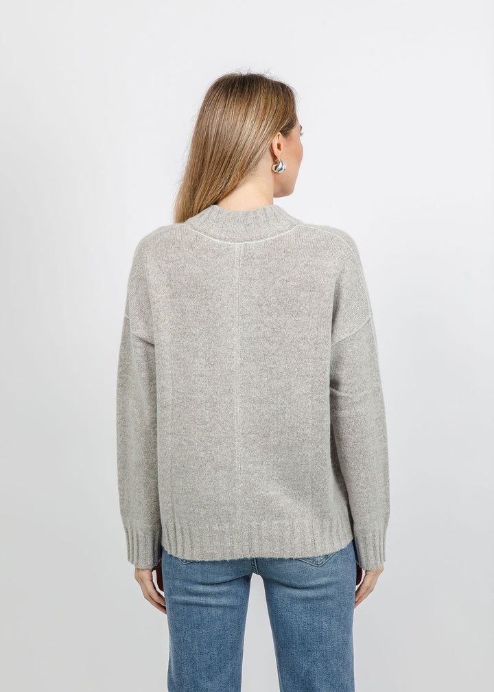 Repeat Split Stand Collar Slouchy Pullover Sweater in Hazel available at Barbara Katz