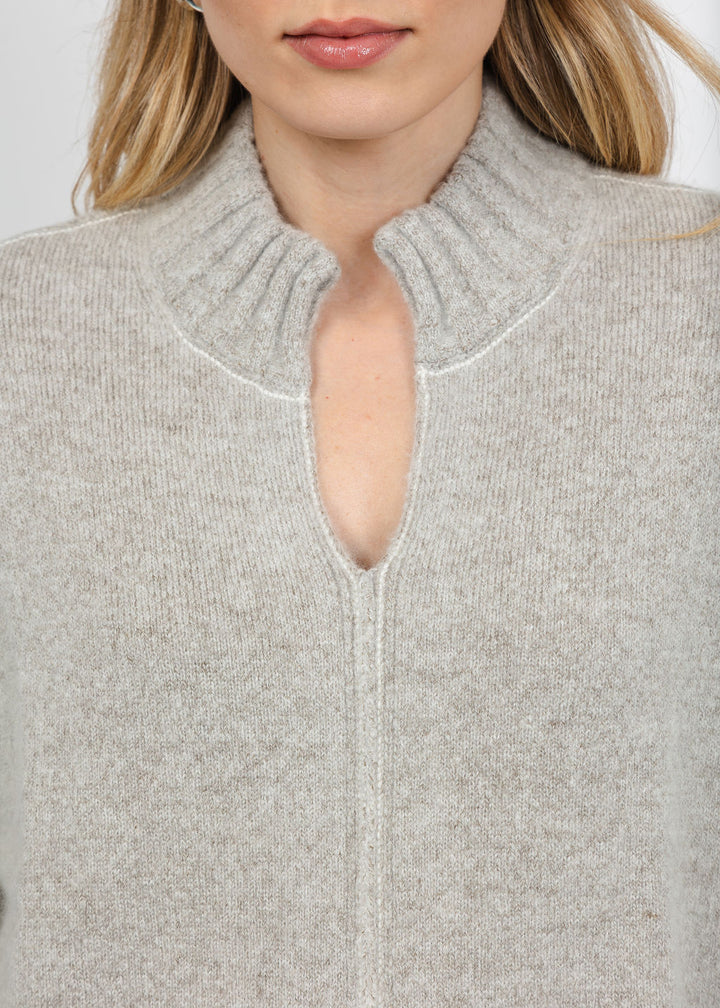 Repeat Split Stand Collar Slouchy Pullover Sweater in Hazel available at Barbara Katz