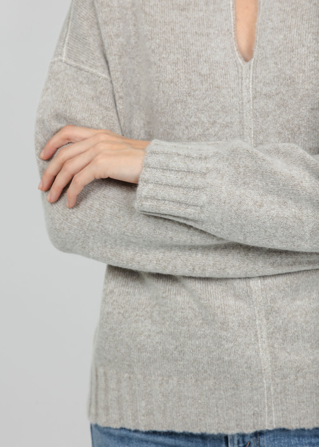 Repeat Split Stand Collar Slouchy Pullover Sweater in Hazel available at Barbara Katz
