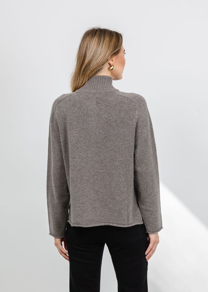 Repeat Stand Collar Long Cardigan in Concrete available at Barbara Katz