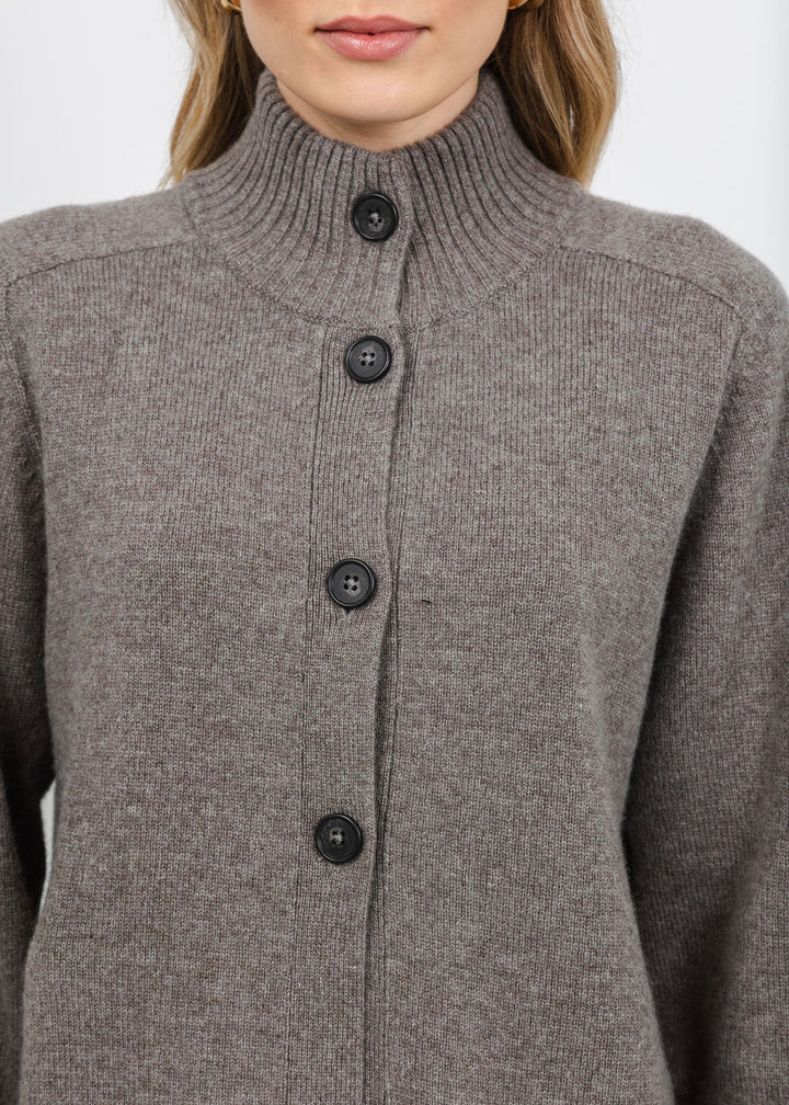 Repeat Stand Collar Long Cardigan in Concrete available at Barbara Katz