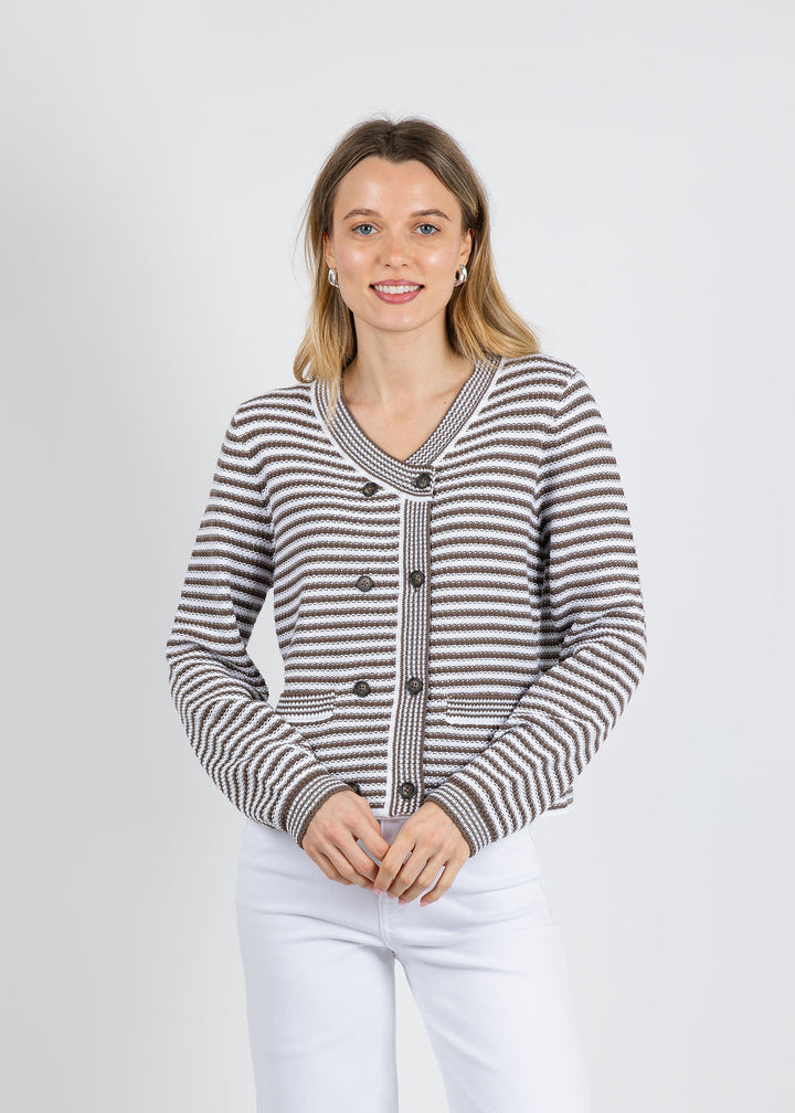 Repeat Stripe Waffle Cardigan in Mud available at Barbara Katz
