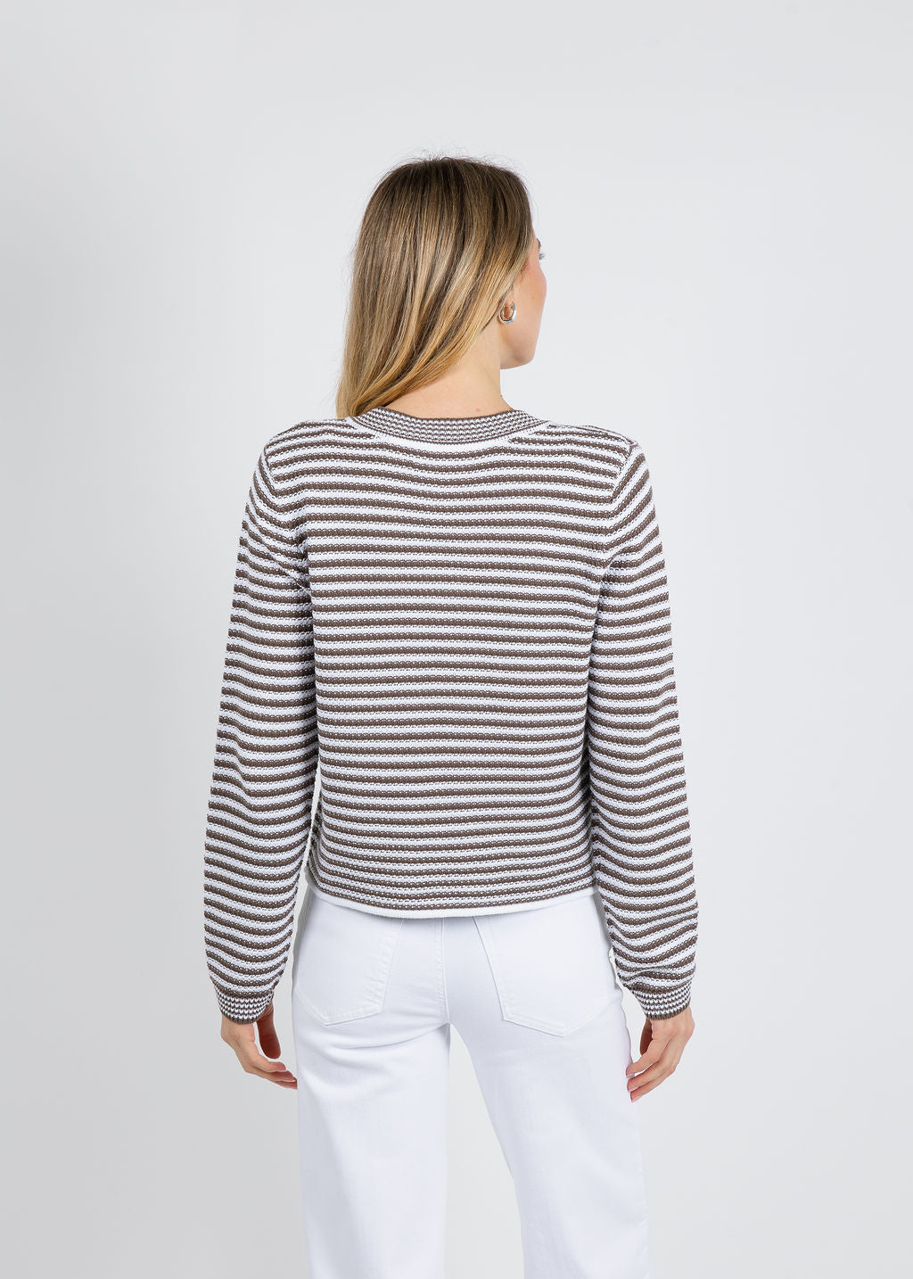 Repeat Stripe Waffle Cardigan in Mud available at Barbara Katz