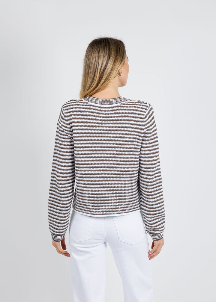 Repeat Stripe Waffle Cardigan in Mud available at Barbara Katz
