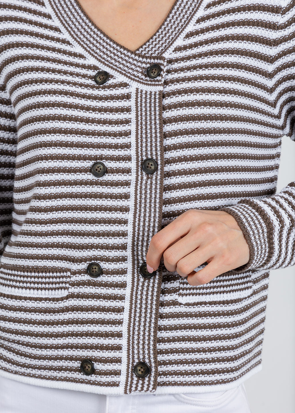 Repeat Stripe Waffle Cardigan in Mud available at Barbara Katz
