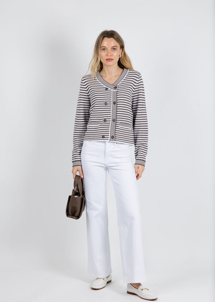 Repeat Stripe Waffle Cardigan in Mud available at Barbara Katz