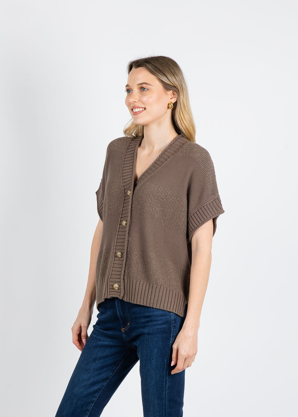 Repeat Textured Metallic Cardigan in Mud available at Barbara Katz