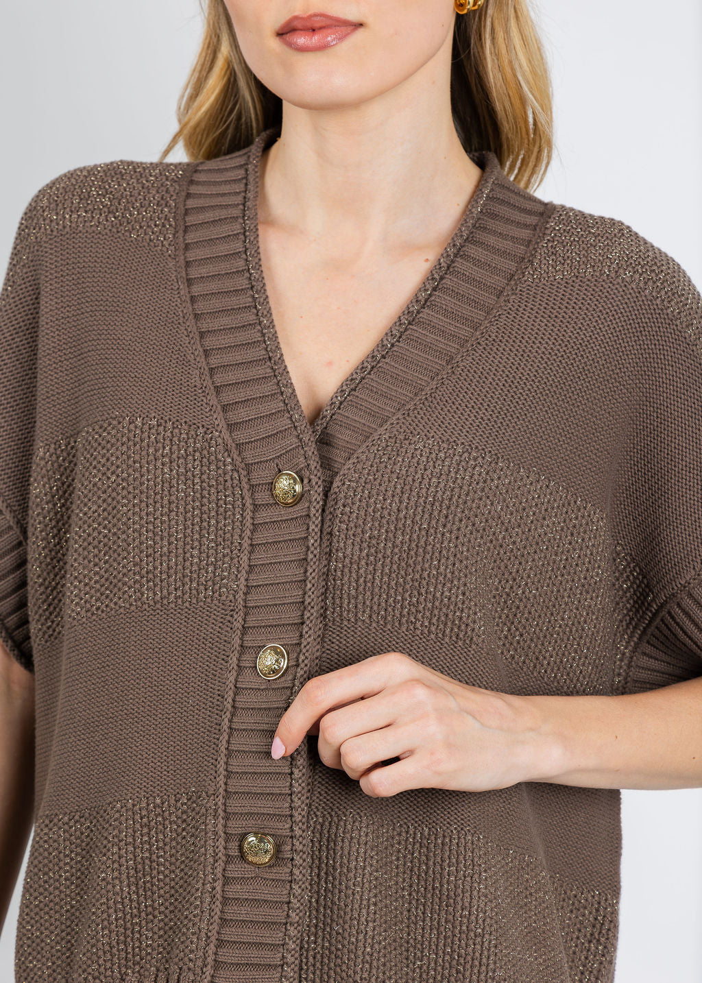 Repeat Textured Metallic Cardigan in Mud available at Barbara Katz