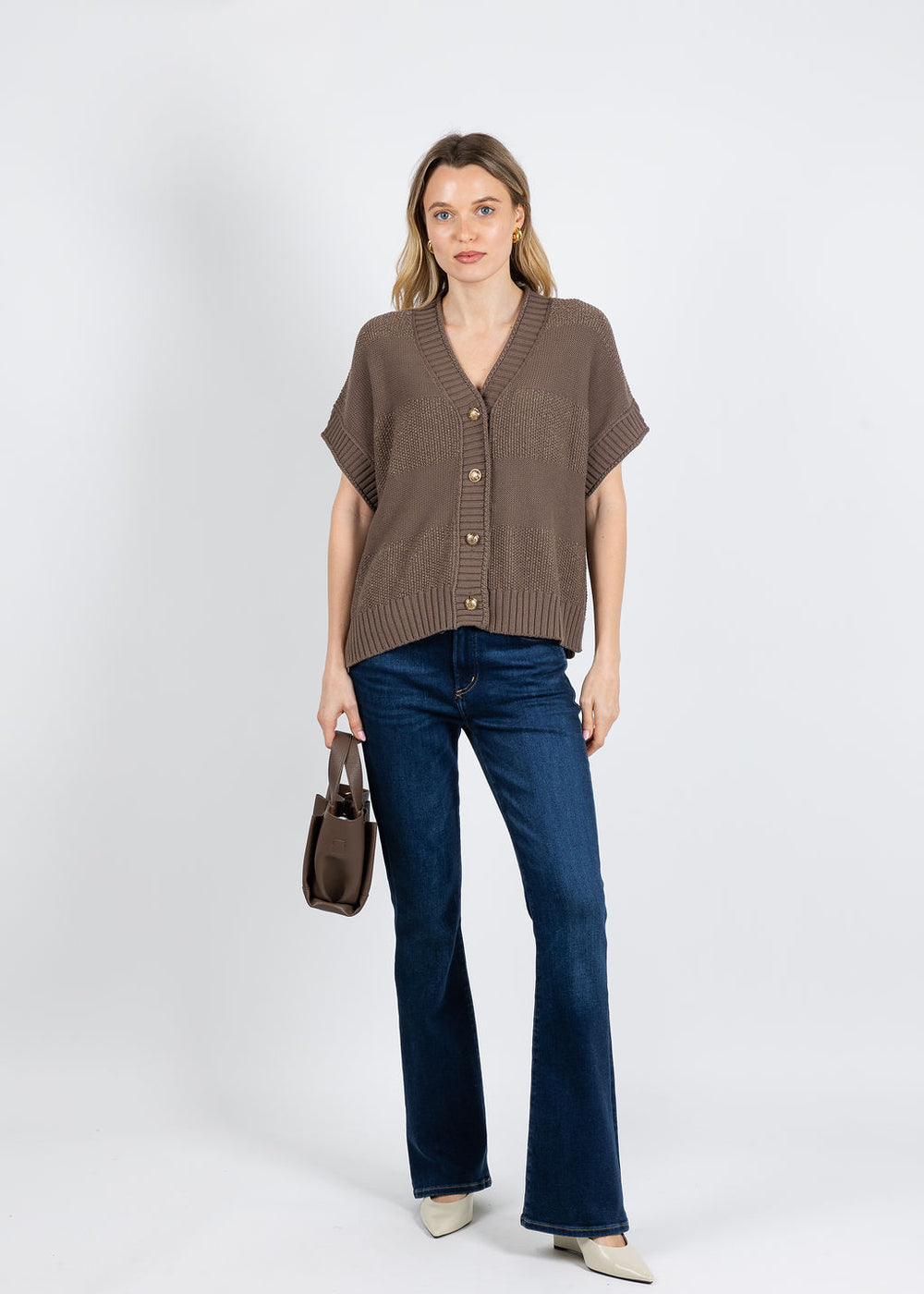 Repeat Textured Metallic Cardigan in Mud available at Barbara Katz