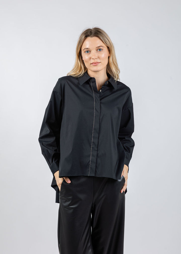 Repeat A-Line Collared Blouse in Black available at Barbara Katz