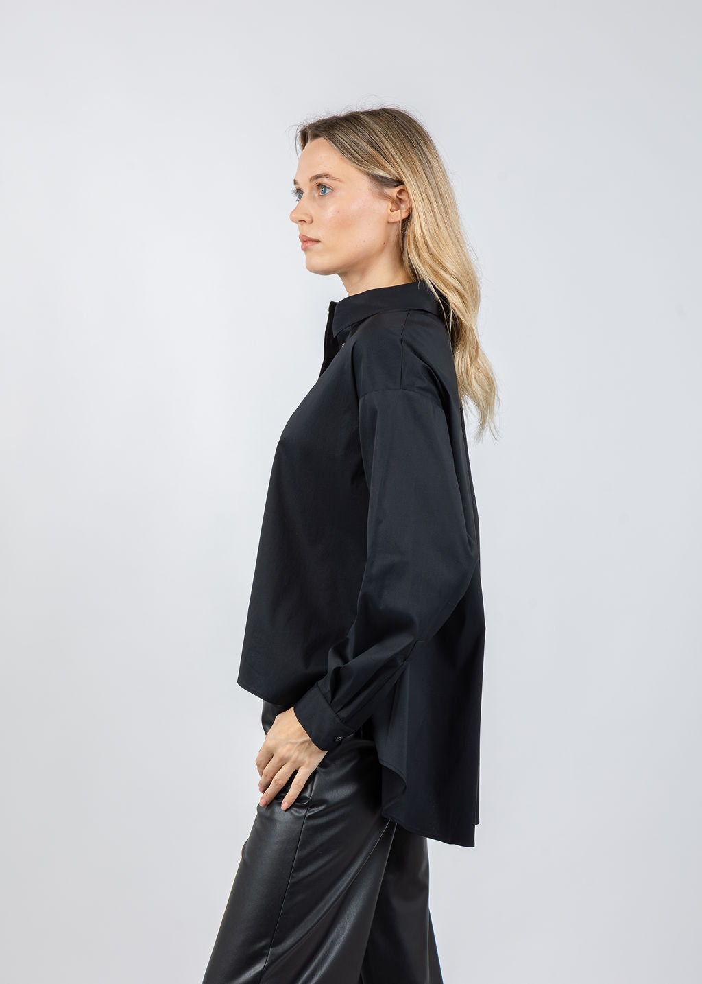 Repeat A-Line Collared Blouse in Black available at Barbara Katz