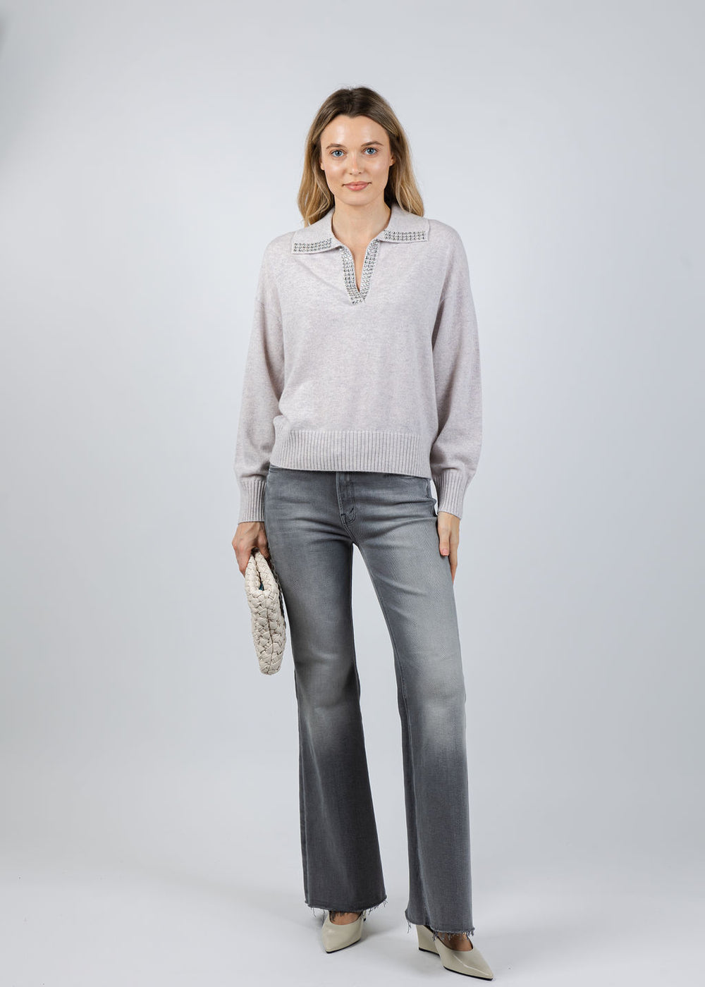 Repeat Collared Cashmere Sweater in Snow available at Barbara Katz