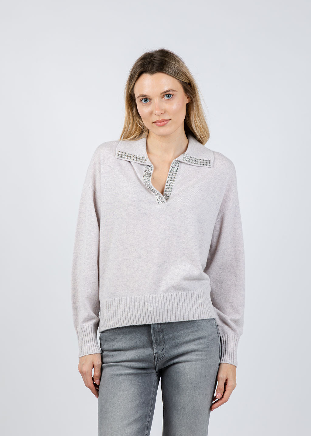 Repeat Collared Cashmere Sweater in Snow available at Barbara Katz