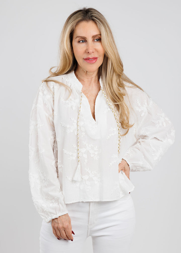 Repeat Flower Embroidered Blouse in Cream available at Barbara Katz