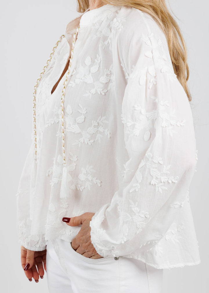 Repeat Flower Embroidered Blouse in Cream available at Barbara Katz