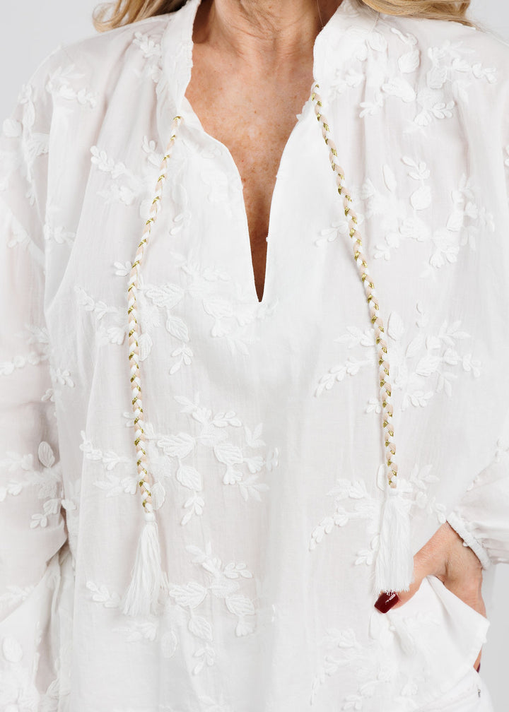 Repeat Flower Embroidered Blouse in Cream available at Barbara Katz