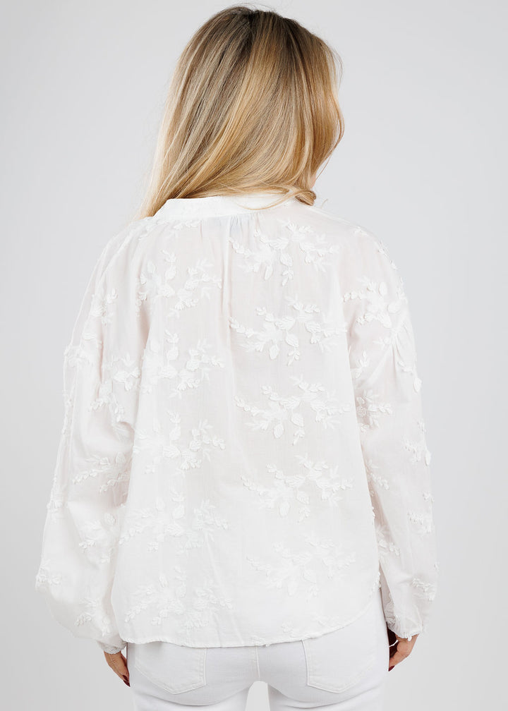 Repeat Flower Embroidered Blouse in Cream available at Barbara Katz