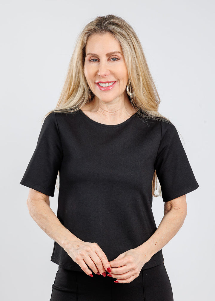 Ripley Rader Ponte Knit Short Sleeve Top Extended in Black available at Barbara Katz