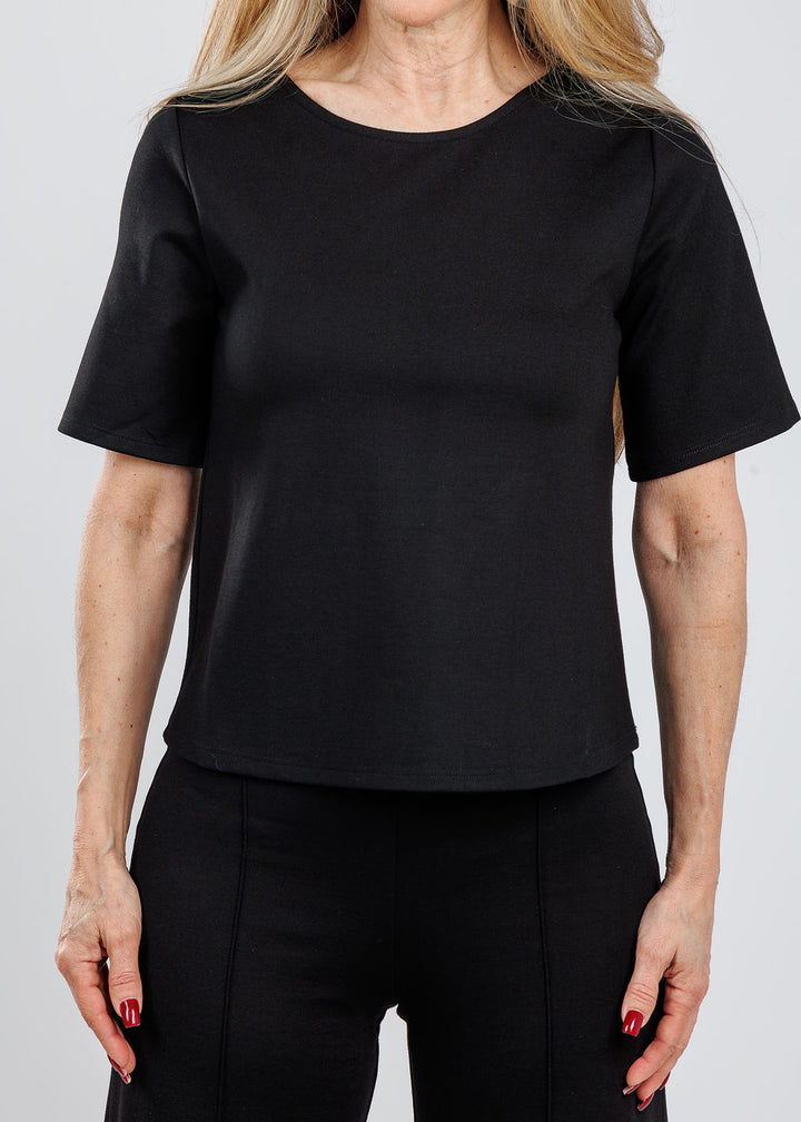 Ripley Rader Ponte Knit Short Sleeve Top Extended in Black available at Barbara Katz