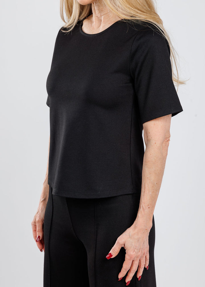 Ripley Rader Ponte Knit Short Sleeve Top Extended in Black available at Barbara Katz