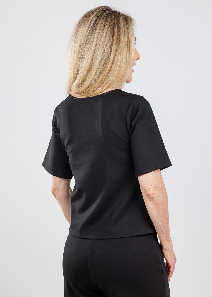 Ripley Rader Ponte Knit Short Sleeve Top Extended in Black available at Barbara Katz