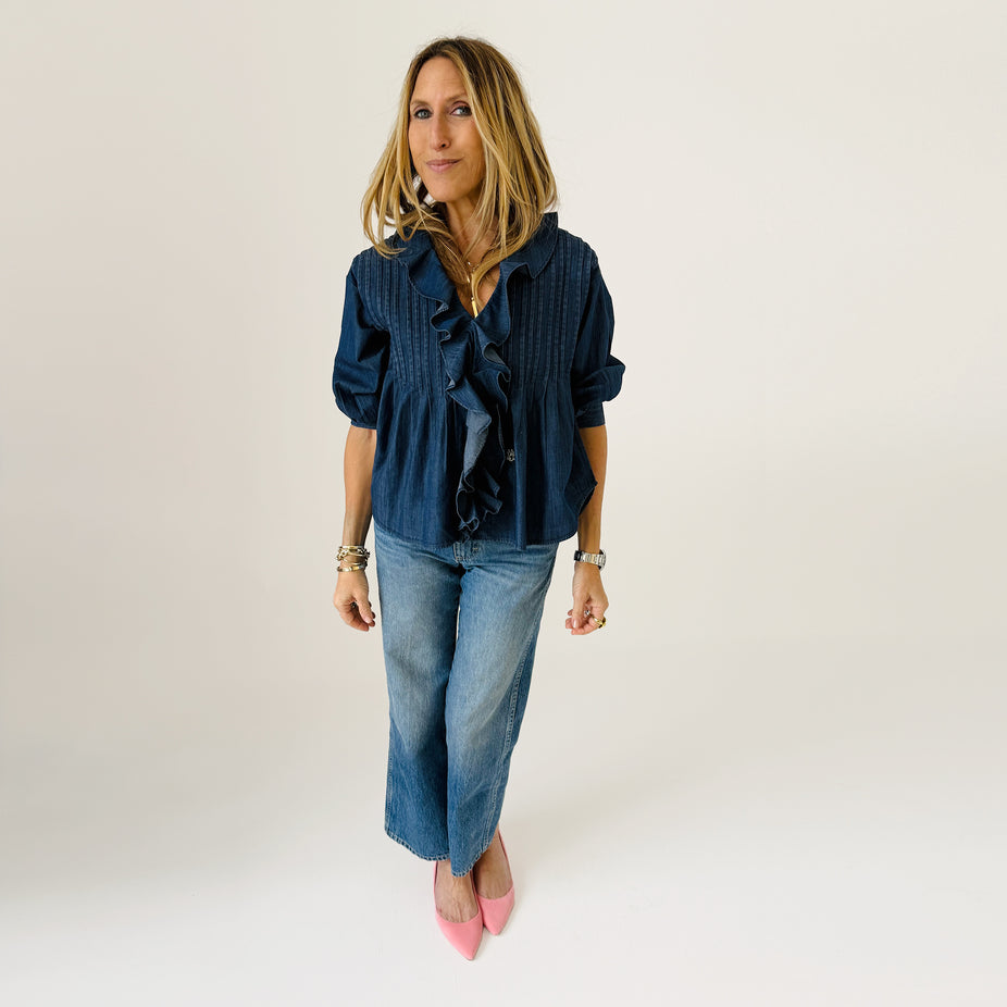 Kerri Rosenthal Rosen Denim Blouse in True Denim available at Barbara Katz