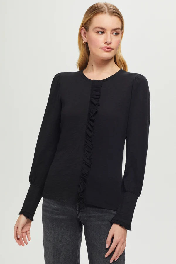 Ruffle Placket Top - Black