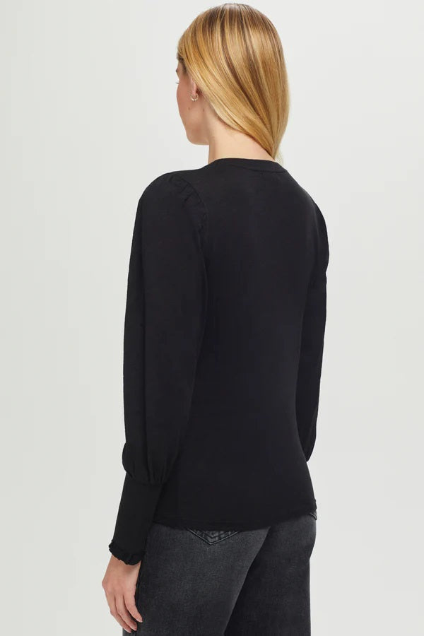 Ruffle Placket Top - Black