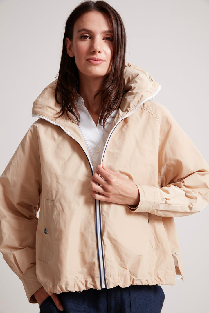 Adroit Atelier Ryder Convertible Hooded Bomber Jacket in Sand available at Barbara Katz