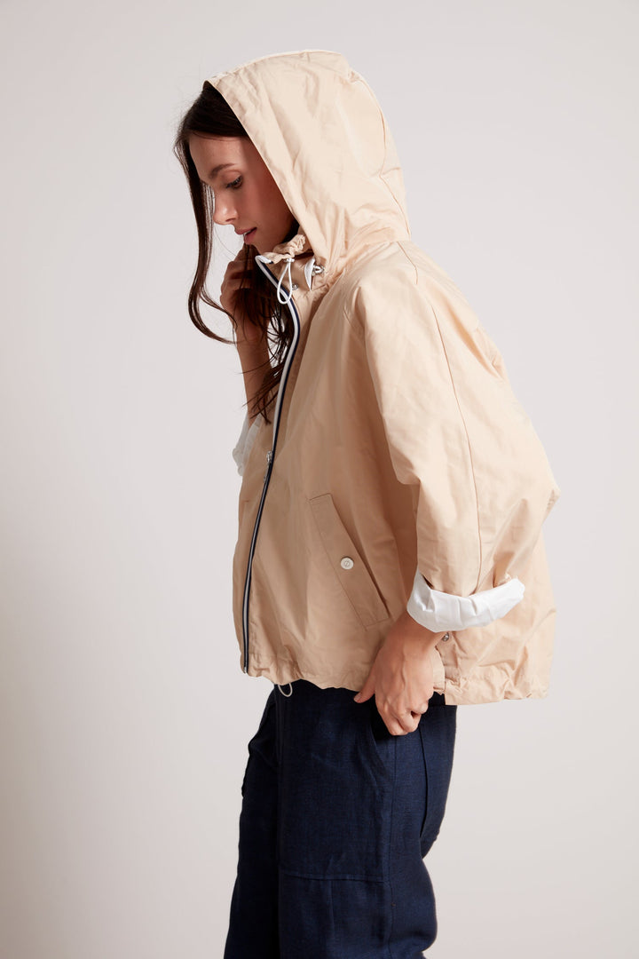 Adroit Atelier Ryder Convertible Hooded Bomber Jacket in Sand available at Barbara Katz